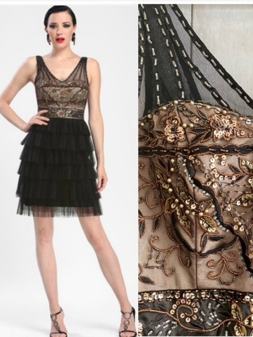 New Sue Wong Embellished Ruffle Tiered Pleated Dress